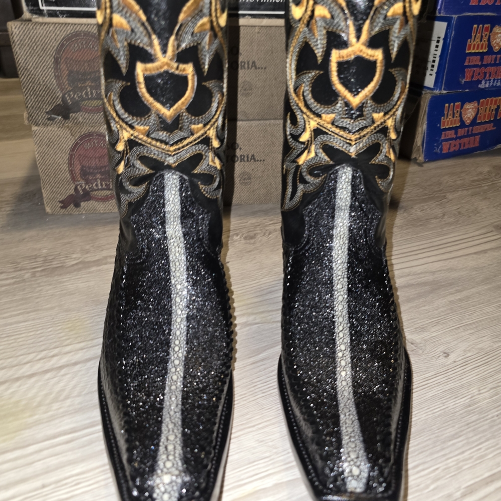 Black and White Ostrich Western Cowboy Boots
